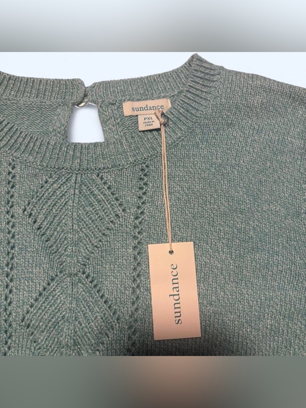 NWT Sundance Catalog Aqua Pointelle Short Sleeve Mallory Sweet Sweater PXL - Picture 3 of 4